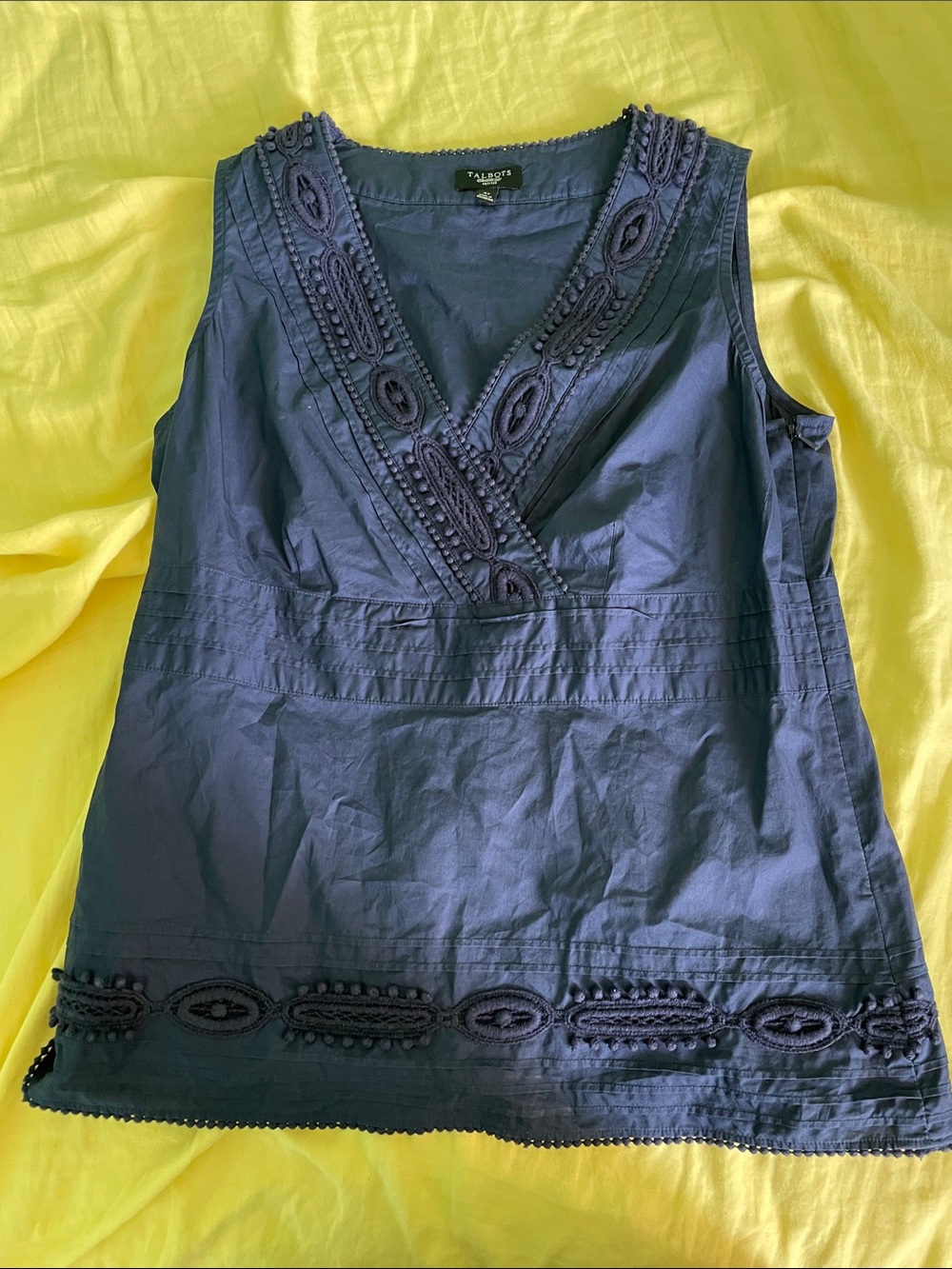 Talbots Navy Embroidered V-Neck Cotton Camisole